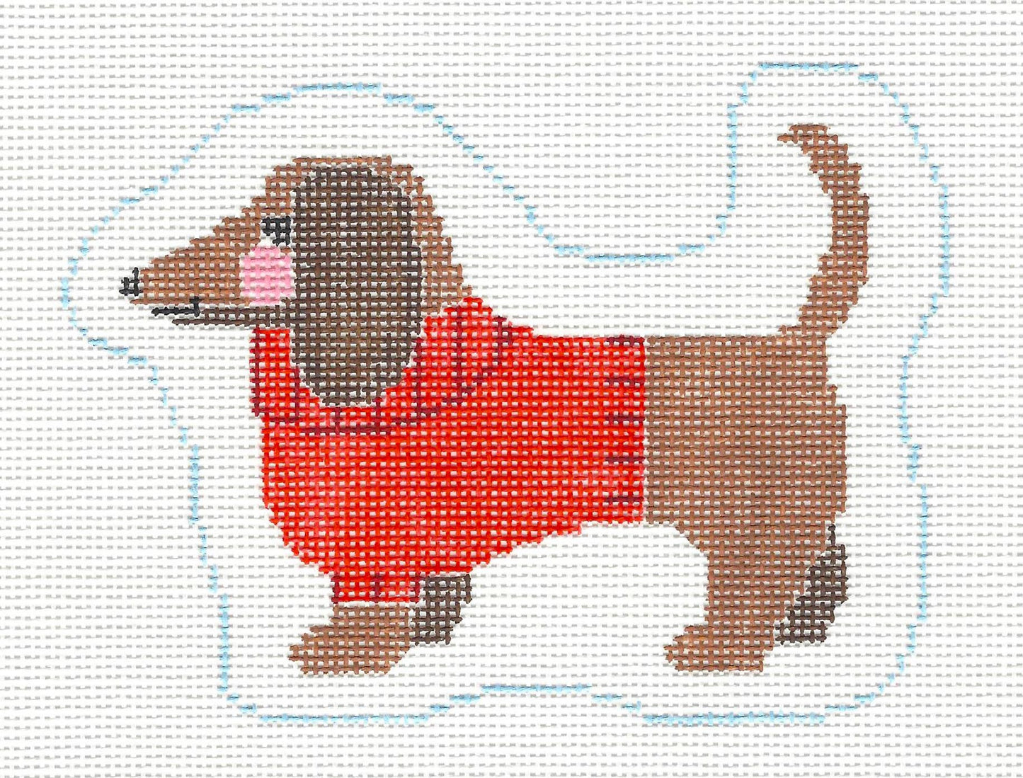Dog canvas ~ Dachshund in a Red Sweater handpainted Needlepoint Canvas by Kathy Schenkel