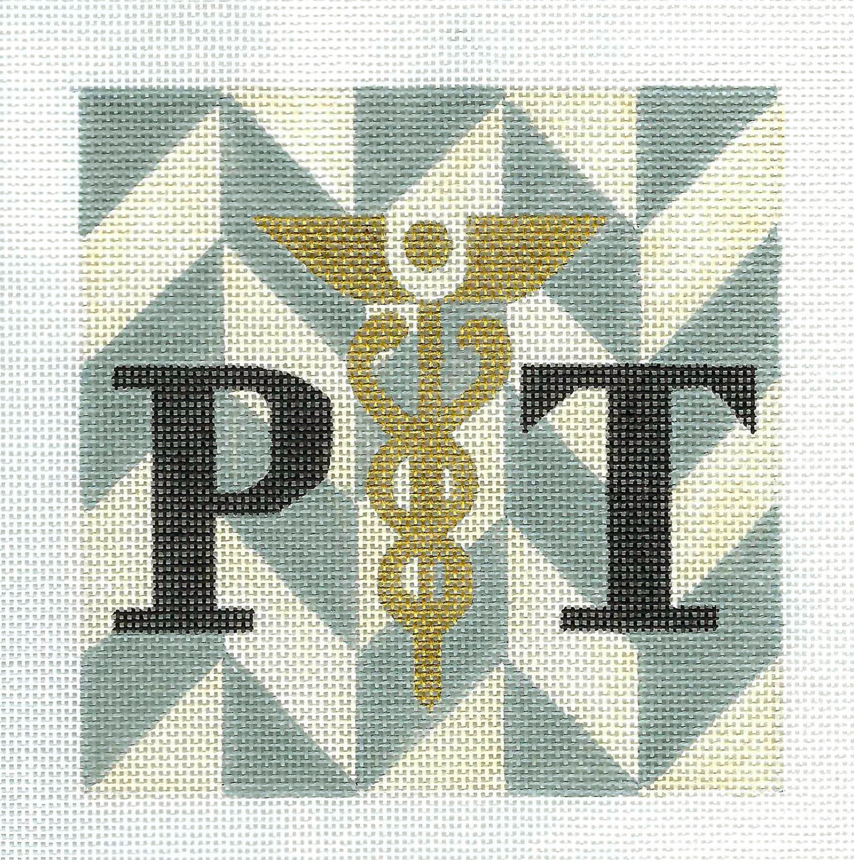 "PT" ~ Physical Therapist  5" Sq.  handpainted 18 Mesh Needlepoint Canvas by Melissa Prince