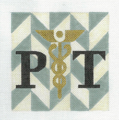 "PT" ~ Physical Therapist  5" Sq.  handpainted Needlepoint Canvas by Melissa Prince
