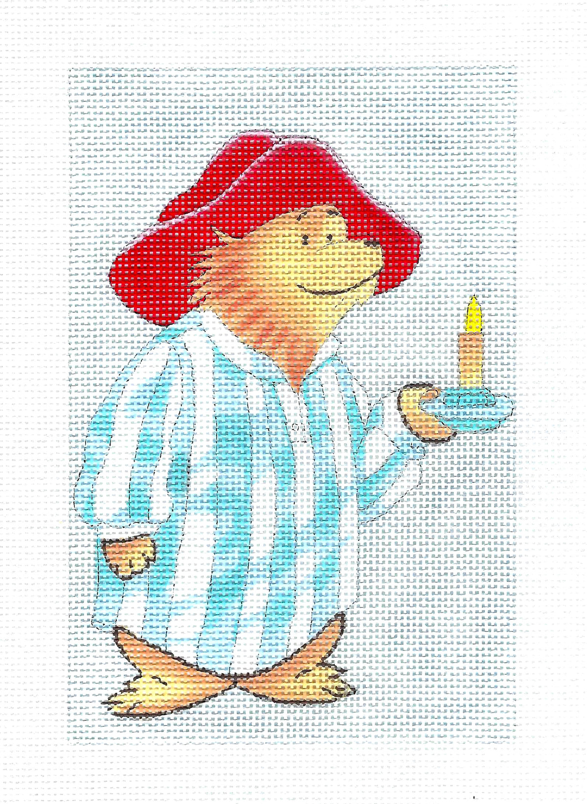 "Paddington Bear with his Candle" ~ Child's Ornament handpainted 18 Mesh Needlepoint Canvas by Silver Needle