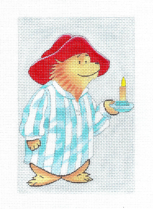 "Paddington Bear with his Candle" Child's Ornament handpainted Needlepoint Canvas by Silver Needle