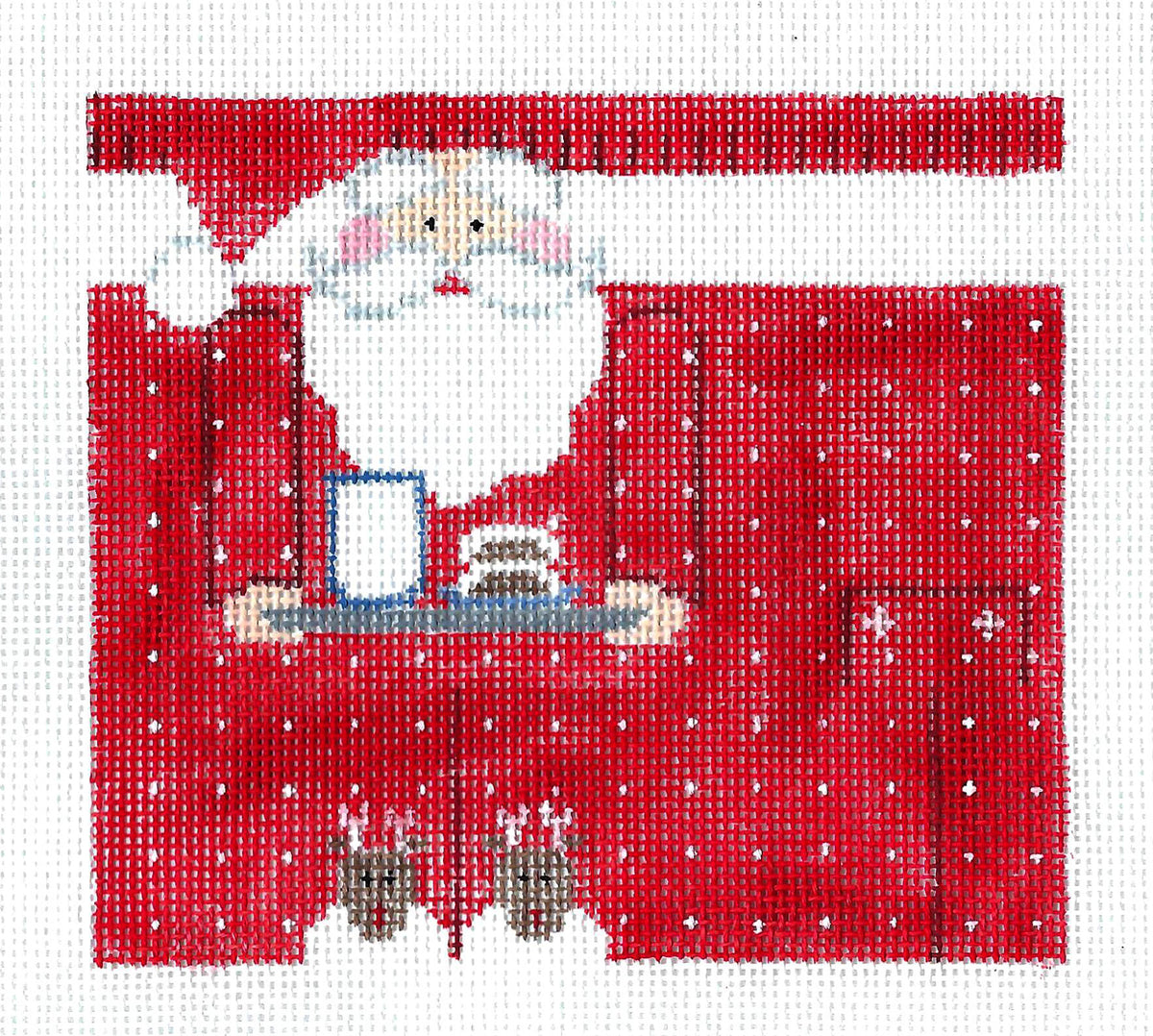 Roll Up Christmas Canvas ~ Pajama Santa 3-D Roll-Up & STITCH GUIDE for December handpainted Needlepoint Canvas by Kathy Schenkel