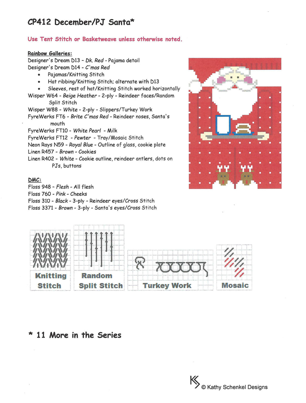 Roll Up Christmas Canvas ~ Pajama Santa 3-D Roll-Up & STITCH GUIDE for December handpainted Needlepoint Canvas by Kathy Schenkel