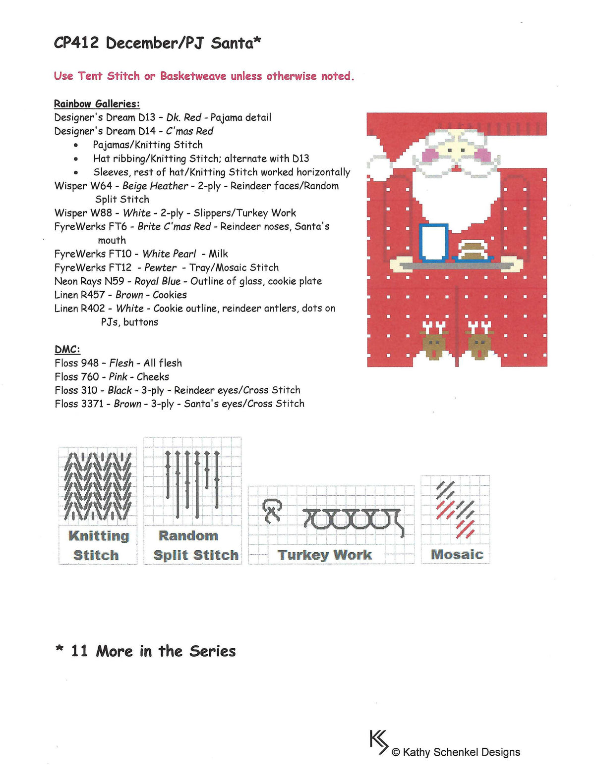 Roll Up Christmas Canvas ~ Pajama Santa 3-D Roll-Up & STITCH GUIDE for December handpainted Needlepoint Canvas by Kathy Schenkel