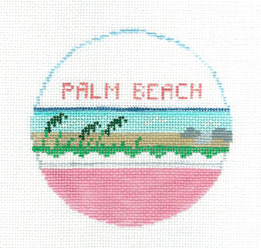 Travel Round ~ PALM BEACH, FLORIDA  handpainted Needlepoint Canvas by Kathy Schenkel