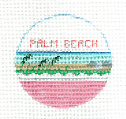 Travel Round ~ PALM BEACH, FLORIDA  handpainted Needlepoint Canvas by Kathy Schenkel