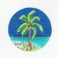 Kelly Clark ~ Tropical Coconut Palm Tree on Beach 18 Mesh handpainted 3" Needlepoint Canvas