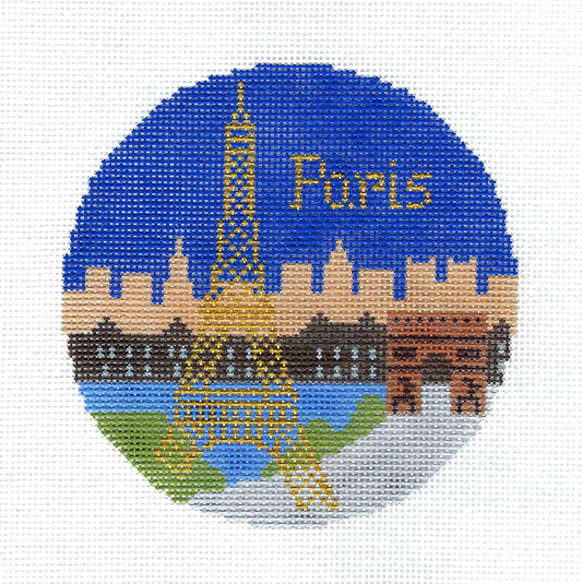 Travel Round ~ PARIS, FRANCE handpainted 4.25" Needlepoint Canvas by Silver Needle