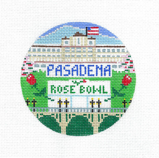 Travel Round ~ Pasadena, California  handpainted Needlepoint Canvas 4" Rd. Ornament by Doolittle