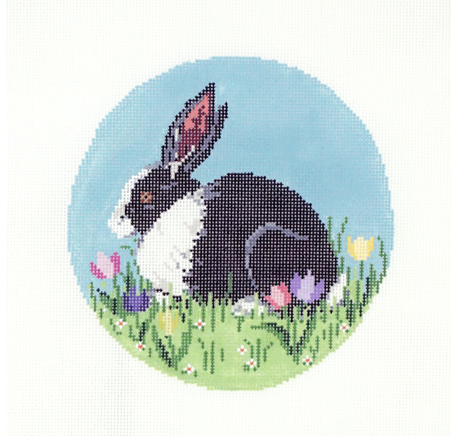 Animal Round "Patches the Bunny" handpainted 5.5" Round Needlepoint Canvas by Sandra Gilmore