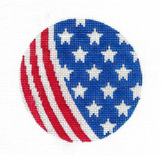 Patriotic Ball with Stars & Stripes 3.75" Ornament handpainted 18 Mesh Needlepoint Canvas by DC Lawford