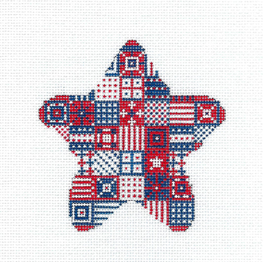 Patriotic Quilt STAR handpainted Needlepoint Ornament by CH Designs Danji