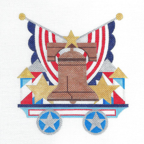 Train ~ Patriotic Train Car with Liberty Bell in Red, White, and Blue handpainted Needlepoint Canvas by Raymond Crawford