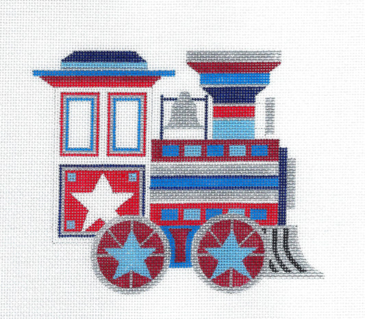 Train ~ Patriotic Train Engine in Red, White, Silver and Blue handpainted Needlepoint Canvas by Raymond Crawford