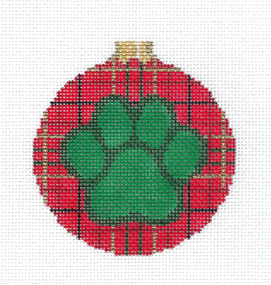 Dog ~ Paw Print on Christmas Plaid Ornament handpainted Needlepoint Canvas by Susan Roberts
