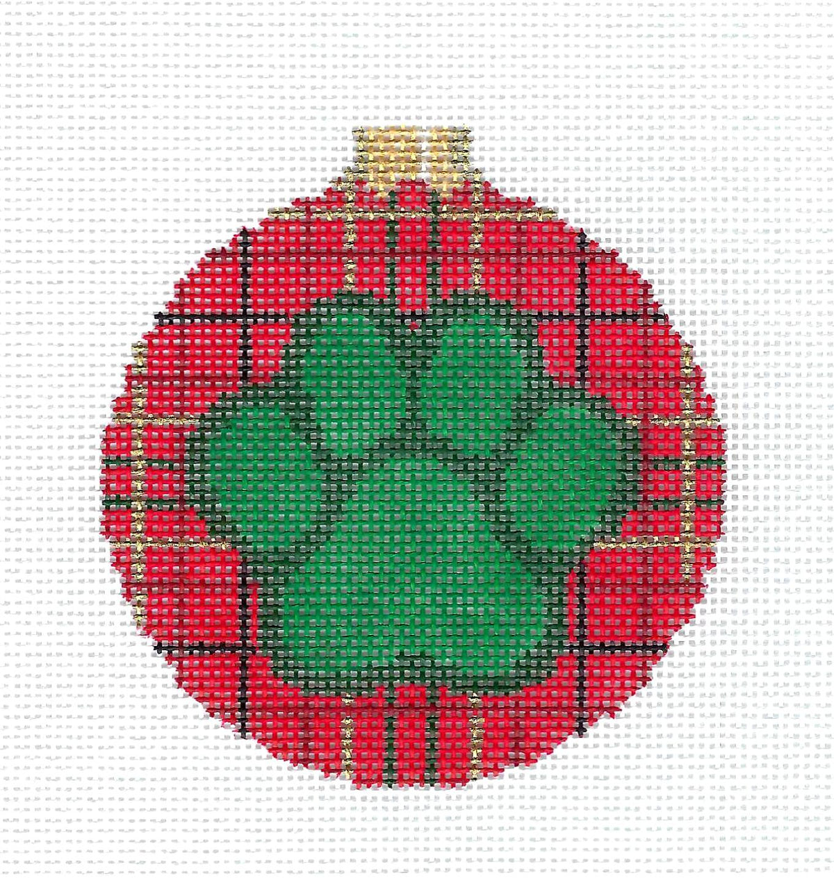 DOG ~ PAW PRINT on Christmas Plaid Ornament for DOG handpainted 18 Mesh Needlepoint Canvas by Susan Roberts