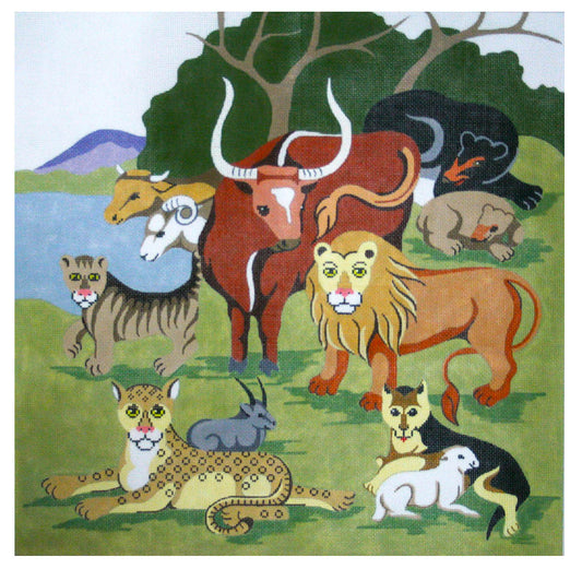 Canvas ~ PEACEABLE KINGDOM handpainted LG. Needlepoint Canvas by Silver Needle