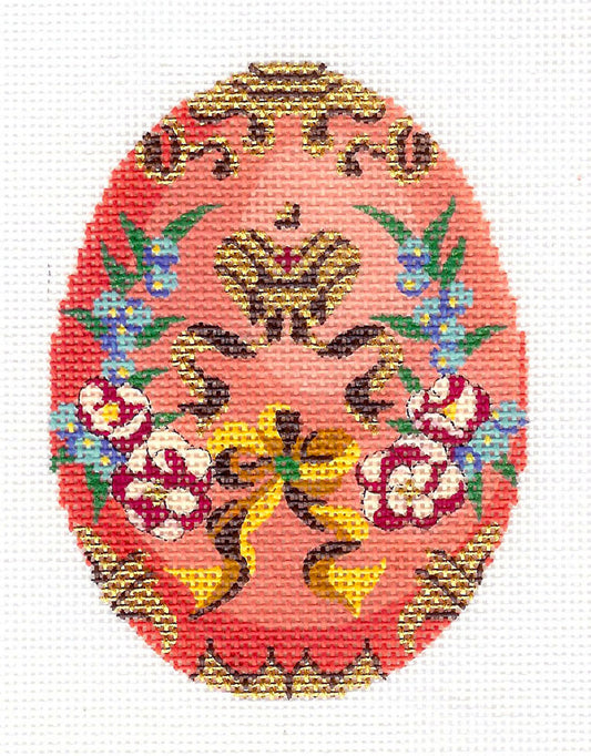 Faberge Egg ~ Jeweled EGG Peach Floral handpainted 18 Mesh Needlepoint Canvas or Ornament by LEE