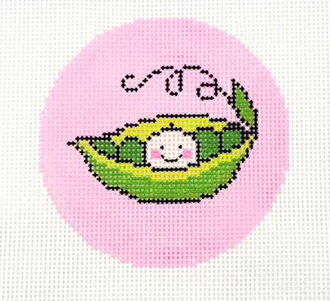 Baby Round ~ Adorable  "Pea in a Pod" 3" Rd. 18 mesh handpainted Needlepoint Canvas  LEE