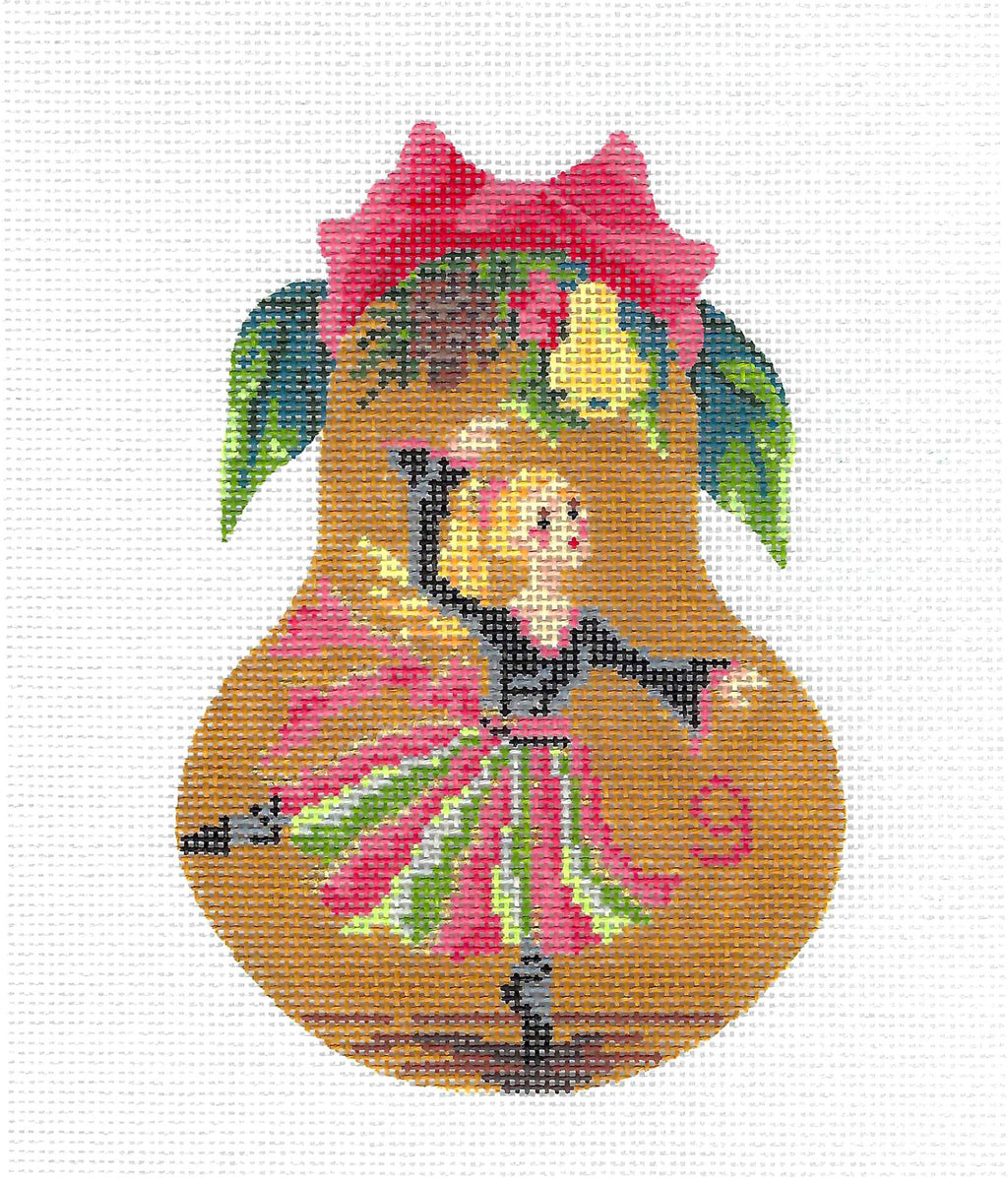 Kelly Clark Christmas Pear ~ 9 Ladies Dancing Pear & STITCH GUIDE on 18 mesh handpainted Needlepoint Ornament Kelly Clark (Copy)