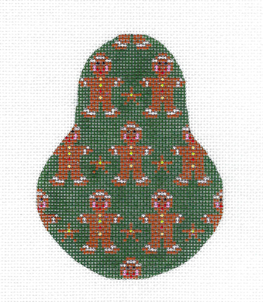 Kelly Clark Pear ~ Gingerbread Man Pear Ornament handpainted Needlepoint Canvas by Kelly Clark