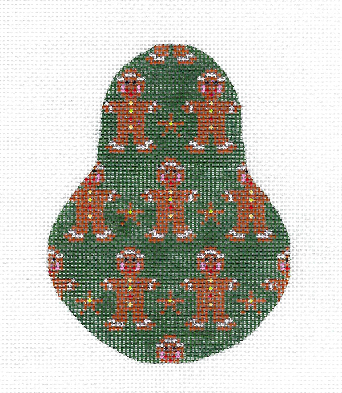 Kelly Clark Pear ~ Gingerbread Man Pear Ornament handpainted Needlepoint Canvas by Kelly Clark
