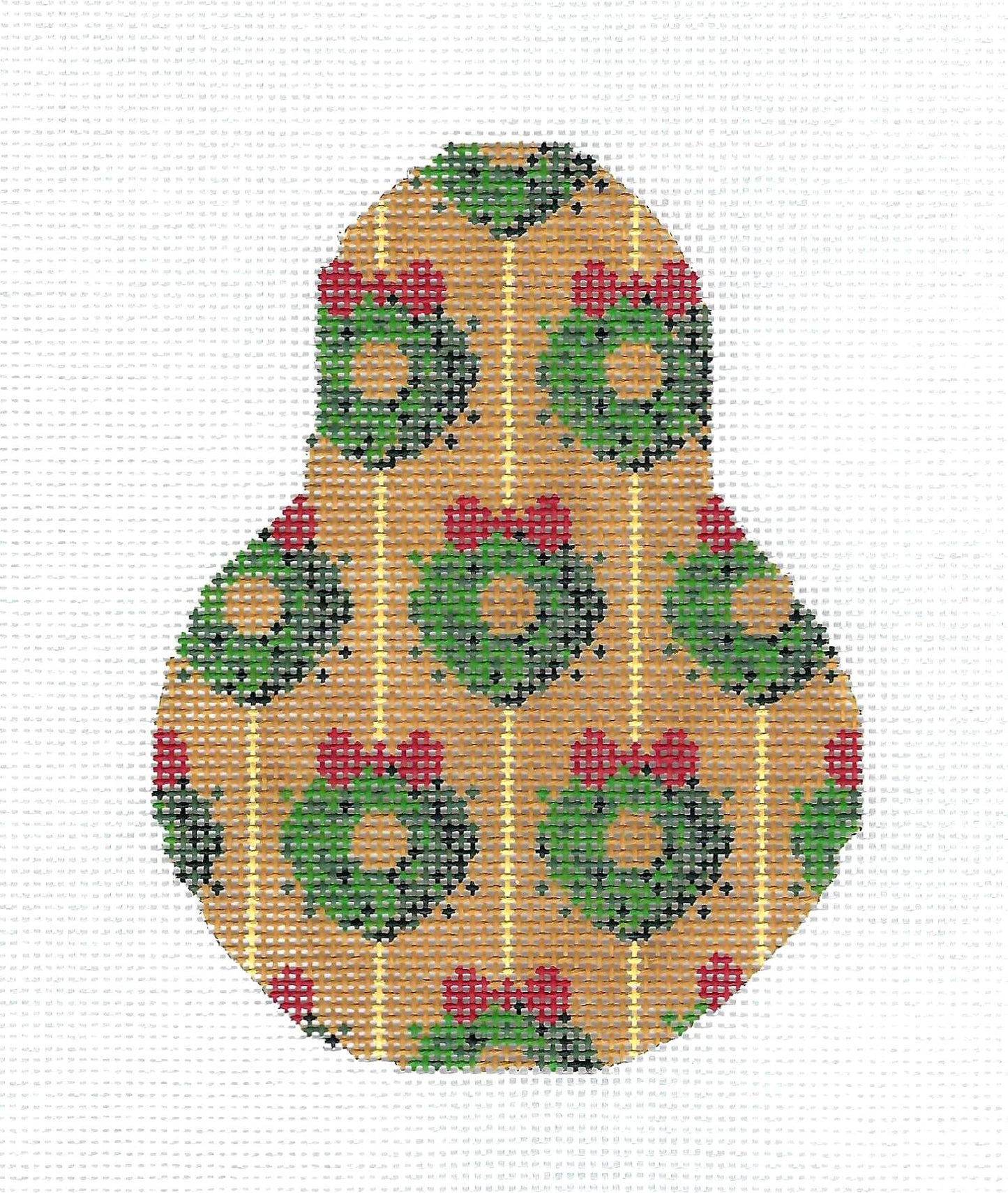 Pear ~ Wreaths on a Golden Pear Ornament handpainted Needlepoint Canvas by Kelly Clark