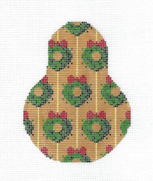 Pear ~ Wreaths on a Golden Pear Ornament handpainted Needlepoint Canvas by Kelly Clark