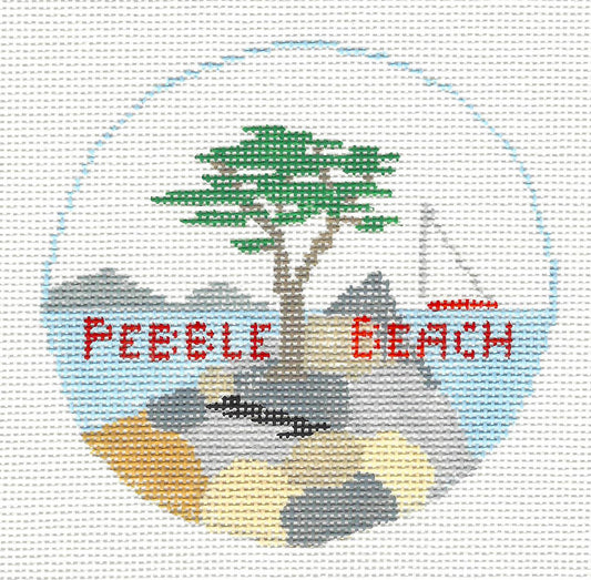 Travel Round ~ Pebble Beach, California handpainted Needlepoint Canvas by Kathy Schenkel