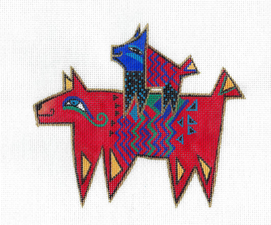 Dog ~ RED DOG & PUP "Perros Rojos" Ornament handpainted Needlepoint Canvas from Danji by Laurel Burch