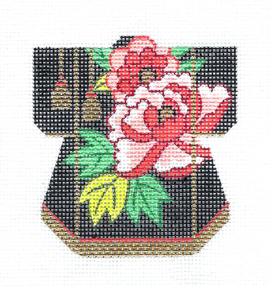 Kimono ~ Petite Oriental Peony and Metallic Gold Tassels Japanese Kimono handpainted Needlepoint Canvas Ornament by LEE