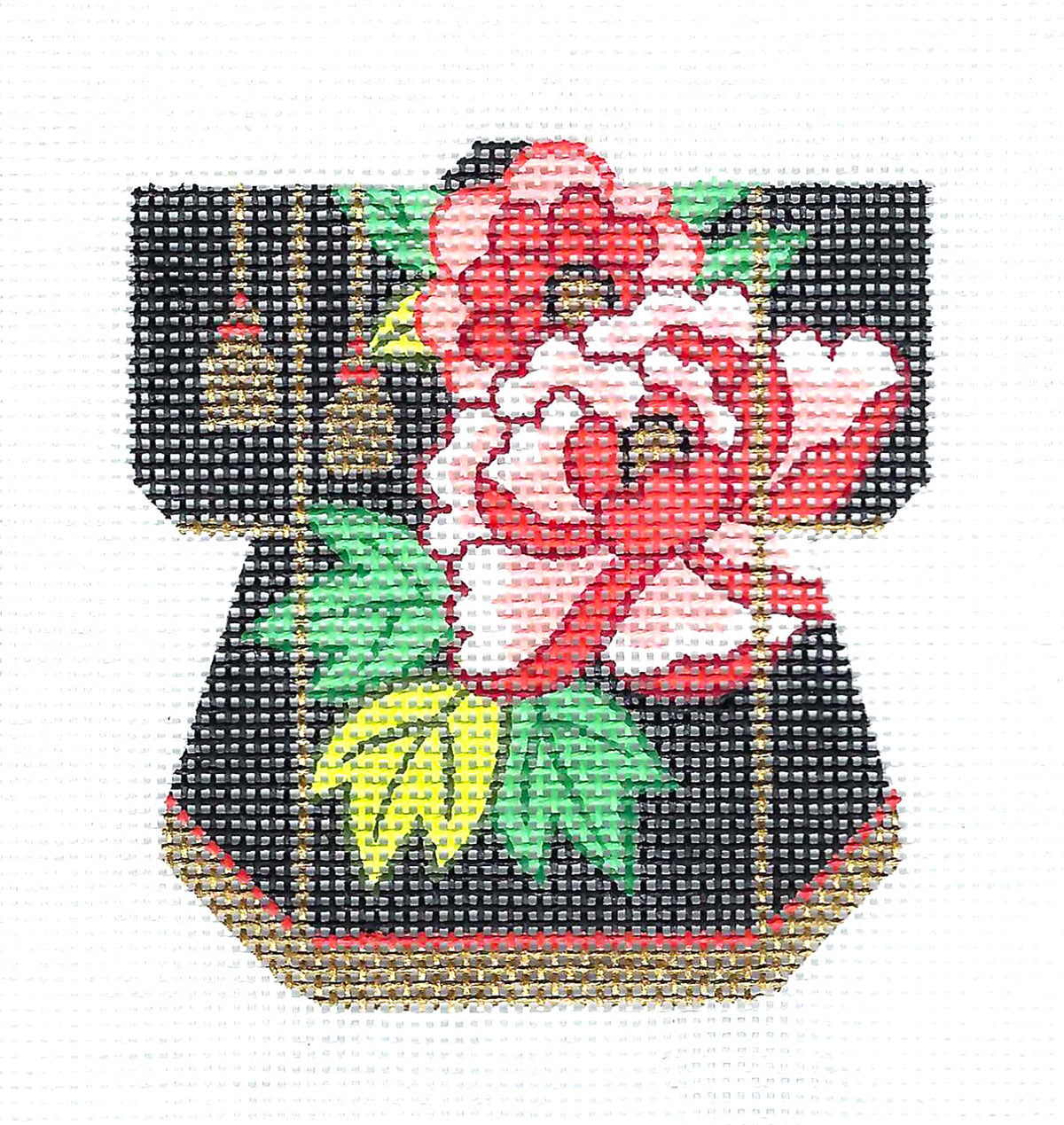 Kimono ~ Petite Oriental Red Peony and Metallic Gold Tassels Japanese Kimono handpainted Needlepoint Canvas Ornament by LEE