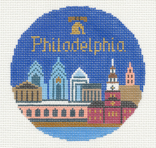 Travel Round ~ Philadelphia, Pennsylvania handpainted 4.25" Needlepoint Canvas by Silver Needle