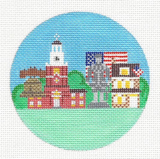 Round~4" Philadephia~ Destination round handpainted Needlepoint Canvas~ by Painted Pony Designs  **MAY NEED TO BE SPECIAL ORDERED**