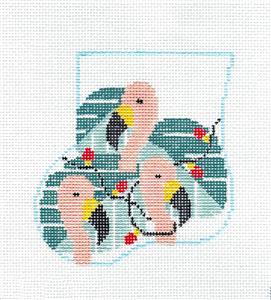 CANVAS SET ~ FLAMINGO & TROPICAL Needlepoint Mini Stocking Ornament & Felt Flamingo by Kathy Schenkel
