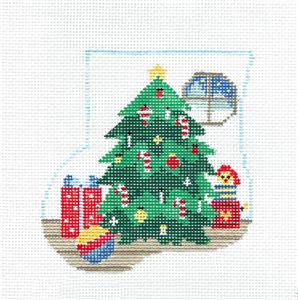 CANVAS SET ~ SANTA & CHRISTMAS TREE CANVAS SET HP Needlepoint Mini Stocking Ornament Kathy Schenkel