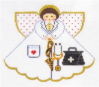 Angel ~ Medical Doctor Angel with Charms handpainted Needlepoint Canvas Ornament by Painted Pony