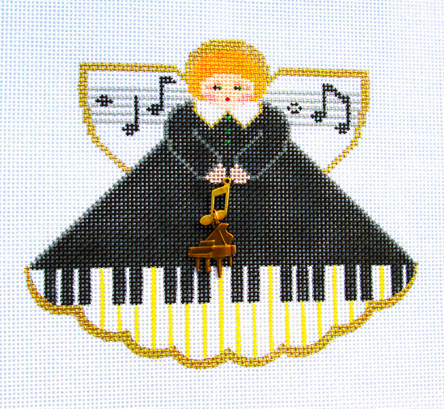 Angel ~ PIANO MUSIC Angel & Charms handpainted Needlepoint Ornament Painted Pony