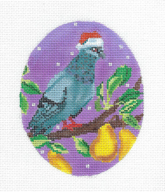 Bird Oval ~ Christmas Pigeon in a Pear Tree Oval handpainted 18 Mesh Needlepoint Canvas Ornament by Scott Church