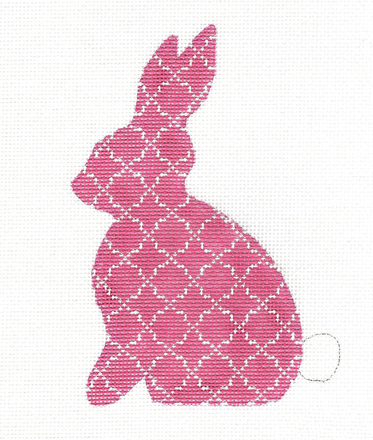Rabbit ~ Pink & White Bunny Rabbit Ornament handpainted Needlepoint Canvas by Kelly Clark