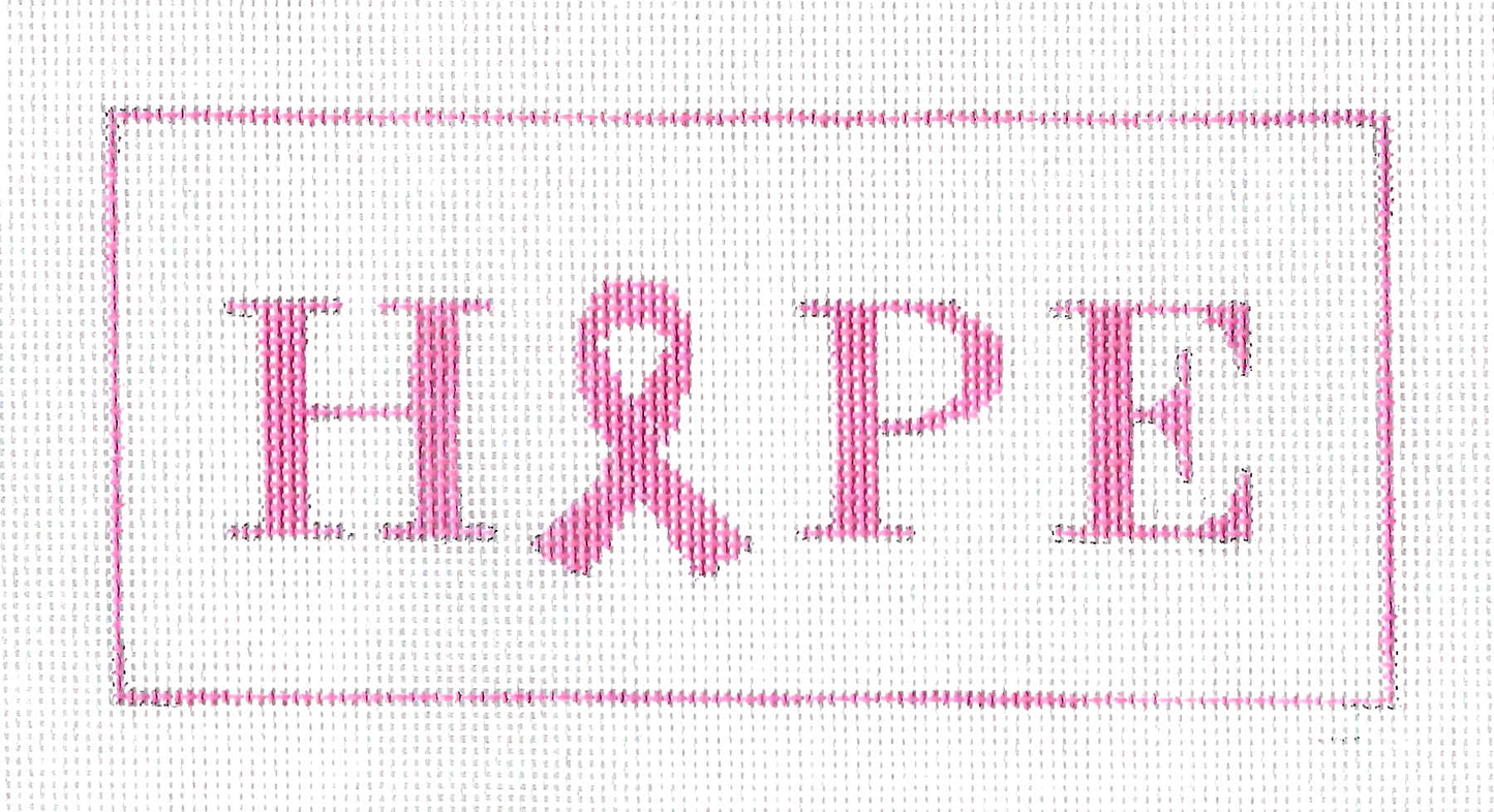 Pink Ribbon of Hope Rectangle 18 mesh Handpainted Needlepoint Canvas Ornament by LEE