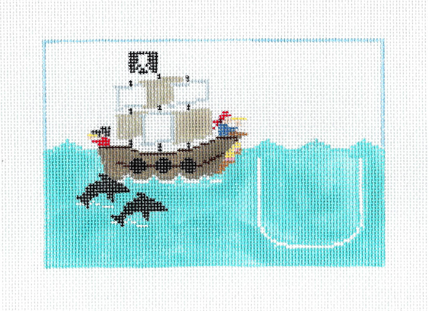 Tooth Fairy Canvas ~ Tooth Fairy Pillow PIRATE SHIP  2 Canvas SET, HP Needlepoint Canvas by Kathy Schenkel