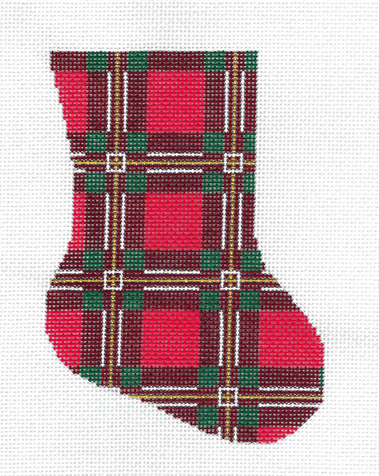 Stocking ~ Christmas Plaid with Gold Mini Stocking ornament Handpainted Needlepoint Canvas by Silver Needle