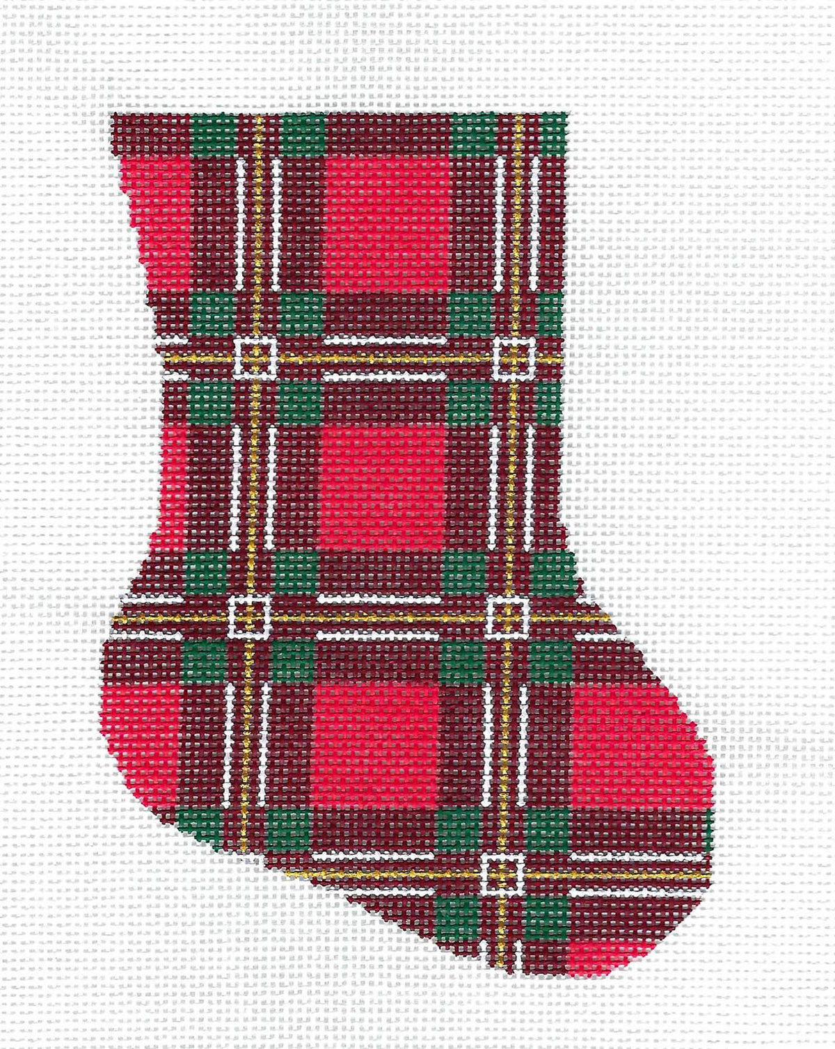 Stocking ~ Christmas Plaid with Gold Mini Stocking ornament Handpainted Needlepoint Canvas by Silver Needle