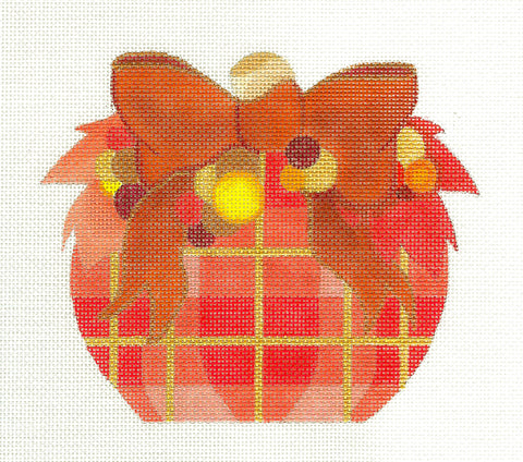 Autumn Plaid Pumpkin with Fall Decor handpainted Needlepoint Ornament Canvas by Raymond Crawford