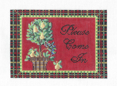Christmas ~ "Please Come In" ~ Welcome ~ Handpainted Needlepoint Canvas by Kelly Clark