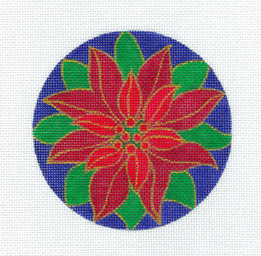 Christmas ~ Elegant Red, Green & Gold Poinsettia Blossom handpainted Needlepoint Canvas by Juliemar