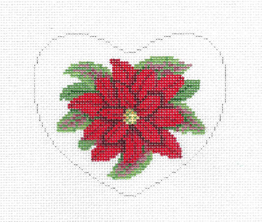 Christmas ~ Poinsettia Heart Ornament handpainted Needlepoint Canvas by Mile High Princess / Susan Roberts