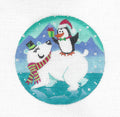 Polar Bear & Penguin with Gift handpainted 18 mesh 4" Needlepoint Canvas by Alice Peterson