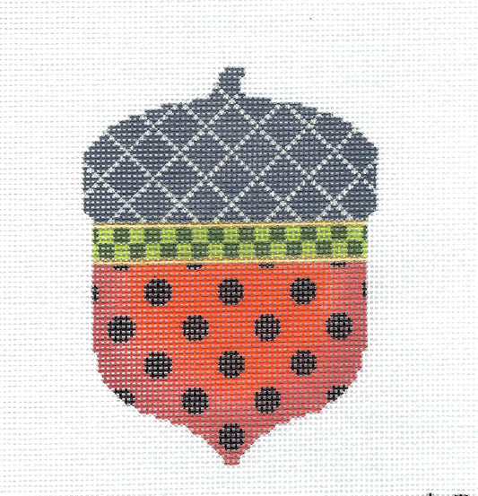 Kelly Clark Acorn ~ Halloween Polka Dots Acorn handpainted Needlepoint Ornament Canvas by Kelly Clark